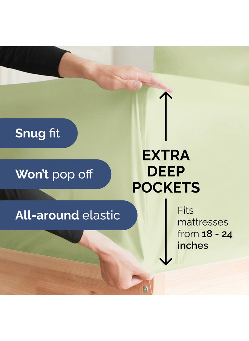 Extra Deep King Sheet Set - 6 Piece Breathable & Cooling Sheets - Hotel Luxury Bed Sheets Set - Easy & Secure Fit - Soft  Wrinkle Free & Comfy Sheets Set - Light Sage Sheet Set with Extra Deep Pockets