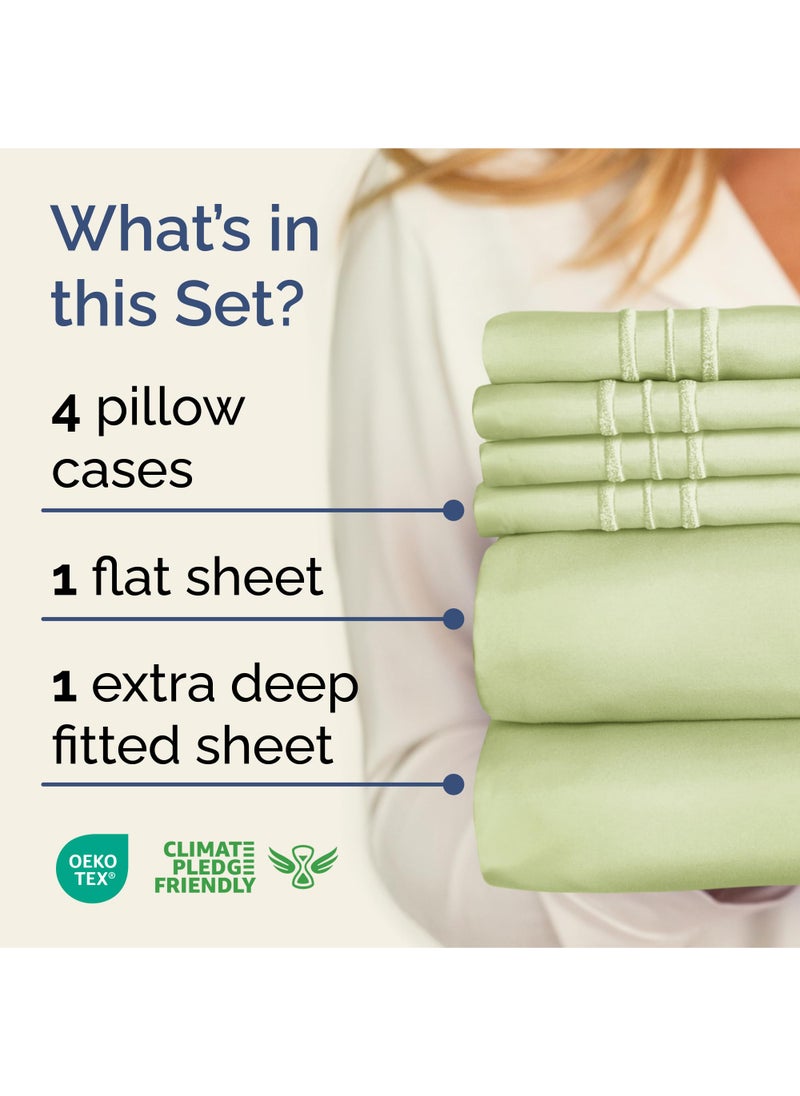 Extra Deep King Sheet Set - 6 Piece Breathable & Cooling Sheets - Hotel Luxury Bed Sheets Set - Easy & Secure Fit - Soft  Wrinkle Free & Comfy Sheets Set - Light Sage Sheet Set with Extra Deep Pockets