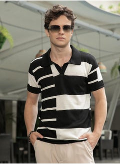 كامبوس سوترا Men's Onyx Black & Chalk White Contrast-Block Polo T-Shirt  - Image 1