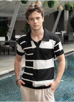 كامبوس سوترا Men's Onyx Black & Chalk White Contrast-Block Polo T-Shirt  - Image 2