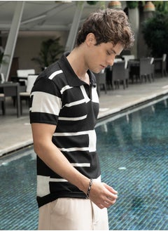 كامبوس سوترا Men's Onyx Black & Chalk White Contrast-Block Polo T-Shirt  - Image 3
