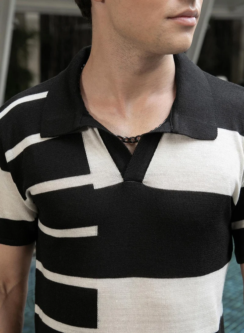 كامبوس سوترا Men's Onyx Black & Chalk White Contrast-Block Polo T-Shirt