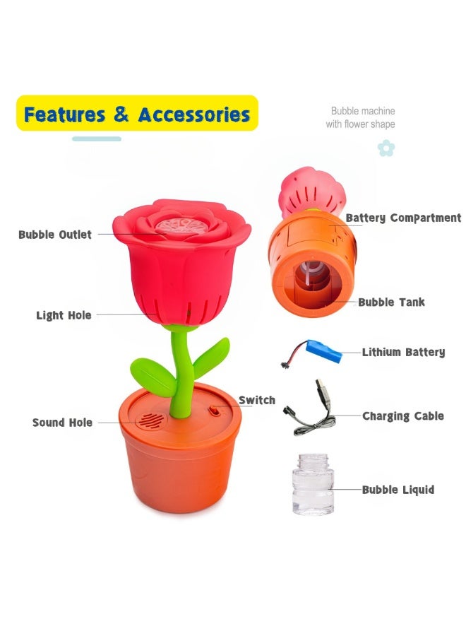 جوي وورلد ماكينة صنع الفقاعات الأوتوماتيكية، ماكينة صنع الفقاعات العمودية في الهواء الطلق مع إضاءة وموسيقى، ماكينة صنع الفقاعات على شكل زهرة الورد القابلة لإعادة الشحن، لحفلات الزفاف في أعياد الميلاد - Image 2