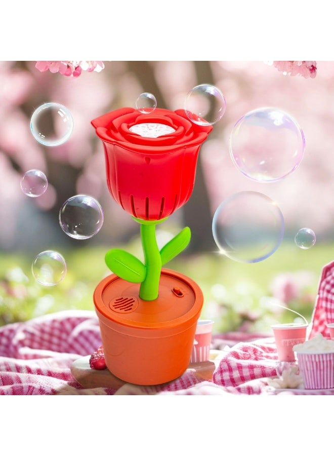 جوي وورلد ماكينة صنع الفقاعات الأوتوماتيكية، ماكينة صنع الفقاعات العمودية في الهواء الطلق مع إضاءة وموسيقى، ماكينة صنع الفقاعات على شكل زهرة الورد القابلة لإعادة الشحن، لحفلات الزفاف في أعياد الميلاد - Image 1