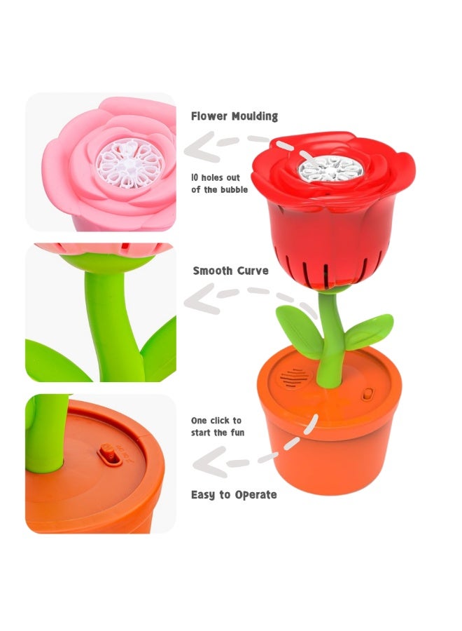 جوي وورلد ماكينة صنع الفقاعات الأوتوماتيكية، ماكينة صنع الفقاعات العمودية في الهواء الطلق مع إضاءة وموسيقى، ماكينة صنع الفقاعات على شكل زهرة الورد القابلة لإعادة الشحن، لحفلات الزفاف في أعياد الميلاد - Image 4