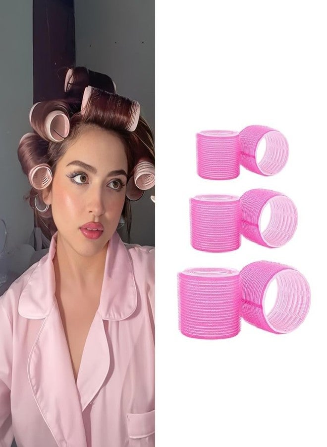 PINAKA Self Grip Hair Rollers 6 Pcs Set Heatless Hair Rollers 3 Sizes (2 Large, 2 Medium & 2 Small) (pink) - Image 1