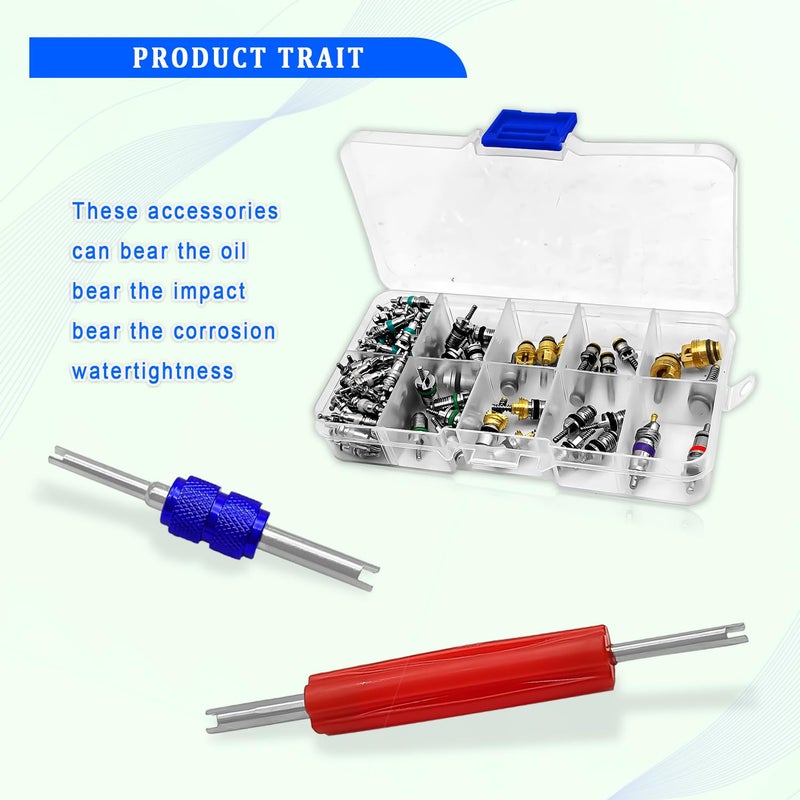 NOTISH 102PCS A/C R12 R134a Car Air Conditioner Valve Core Seal Kit, Refrigeration Tire Valve Stem Cores Repair Kit Double Head Dual Dismantling Installer Tool - Image 4