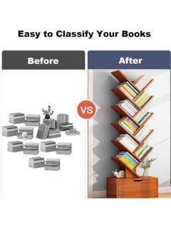 LEDIN 10-Tier Tree Bookshelf 10 Shelves with Drawer Modern Book Storage Free Standing Utility Organizer Shelves (Brown, 38D x 22W x 149H cm)  - Image 5
