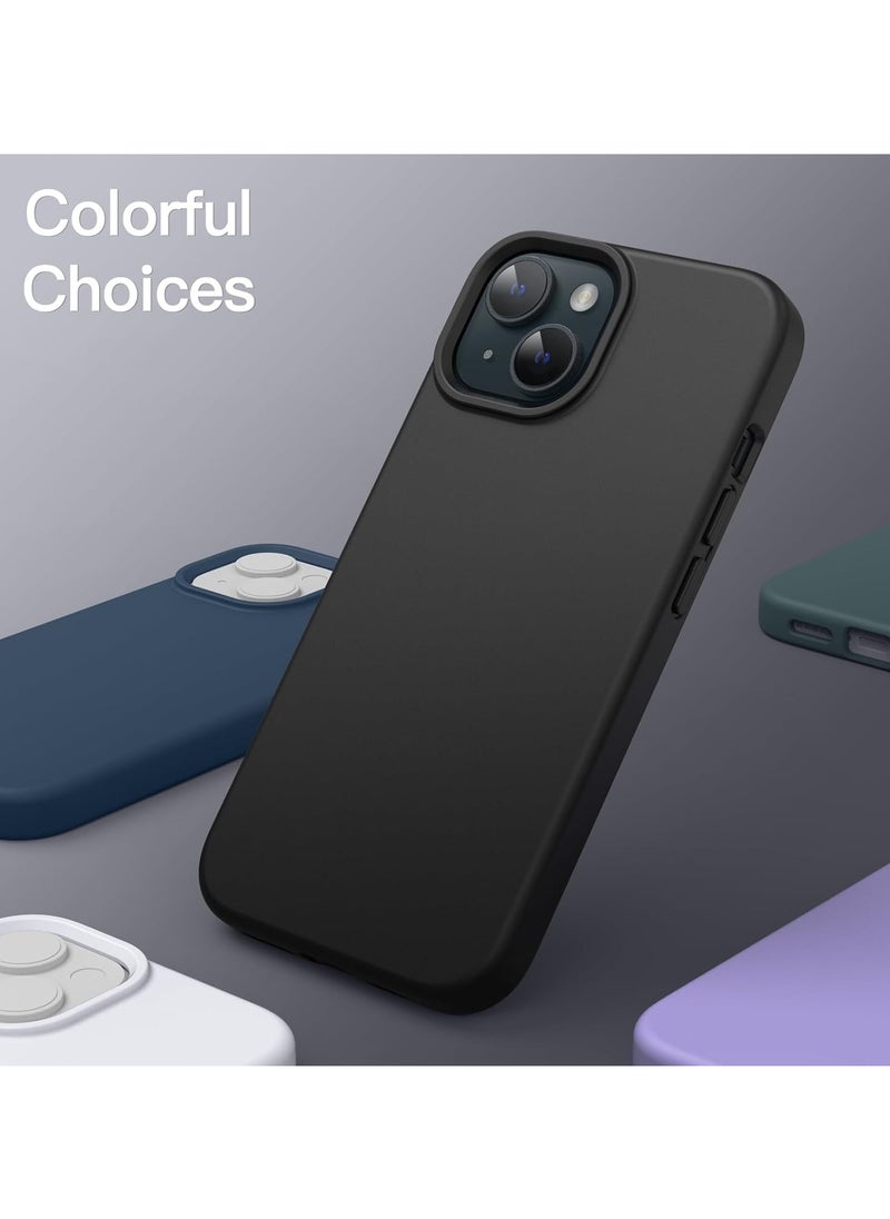 ماركة غير محددة - متوافق مع جراب iPhone 15 Plus/14 Plus مقاس 6.7 بوصة من السيليكون السائل النحيف 4 طبقات من مطاط الجل الناعم المقاوم للصدمات مع بطانة من الألياف الدقيقة المضادة للخدش (أسود) - Image 1