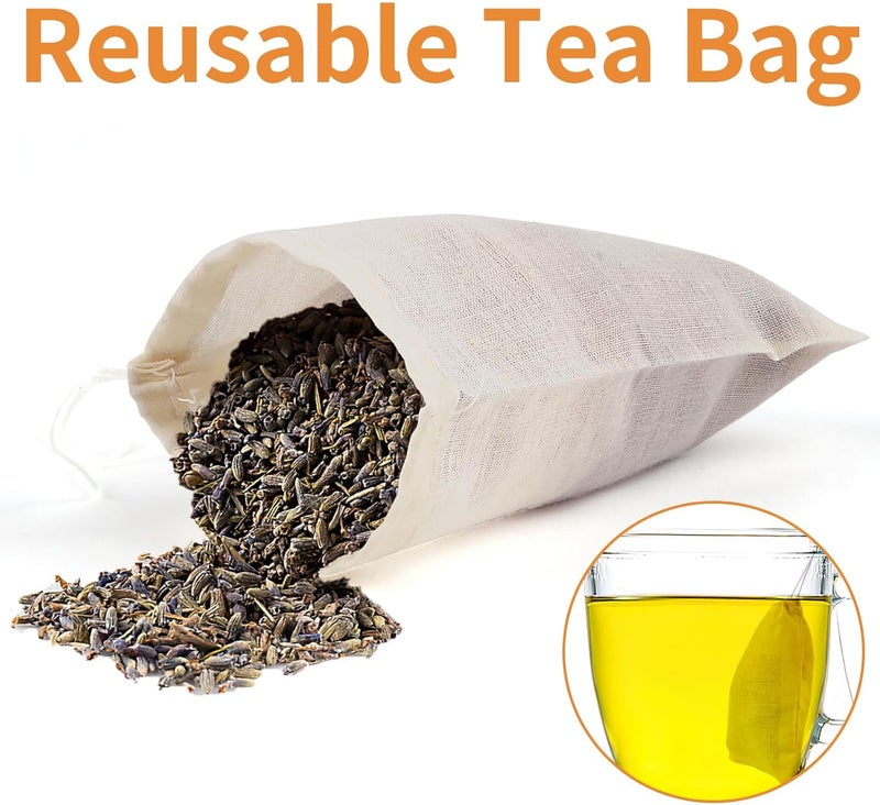 Hoiny 60 Pcs Empty Spice Bags for Cooking Soup, 3x4 In Natural Muslin Drawstring Bag, Reusable Tea Bags for Loose Tea, Small Cheese Cloth Cotton Bag for Straining, Unbleached Cheesecloth Herb Sachet Bag - Image 5