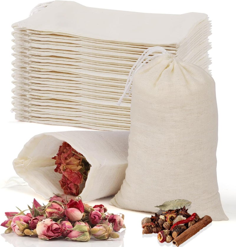 Hoiny 60 Pcs Empty Spice Bags for Cooking Soup, 3x4 In Natural Muslin Drawstring Bag, Reusable Tea Bags for Loose Tea, Small Cheese Cloth Cotton Bag for Straining, Unbleached Cheesecloth Herb Sachet Bag - Image 1