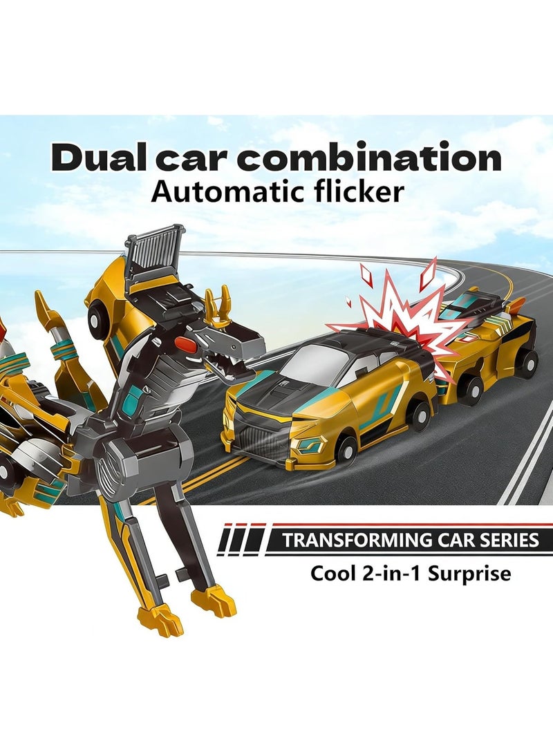 سيارة ديناصور قابلة للتحول بالاصطدام، حزمة من سيارتين مغناطيسيتين تتحول إلى ألعاب ديناصور للأطفال، لعبة تحول ممتعة لرضع - سيارة ديناصور روبوتية هدية عيد الميلاد وعيد الكريسماس للأولاد والبنات (التنين الذهبي) - Image 1