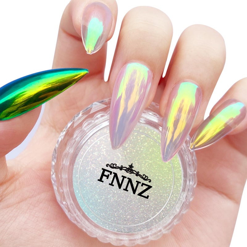 FNNZ Unicorn Chrome Nail Powder Aurora Unichrome Mermaid Aurora Nail Powder Pigment Pearlescent Nail Art Glitter Decoration for Home DIY Nail Salon Manicure Summer Firefly - Image 3