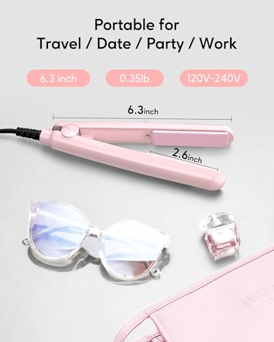 Wavytalk Mini Portable Flat Iron, 0.7 Inch Dual Voltage Hair Straightener - Small Flat Irons for Short Hair, Curls Bangs, Worldwide Use for Travel, Pink - Image 3