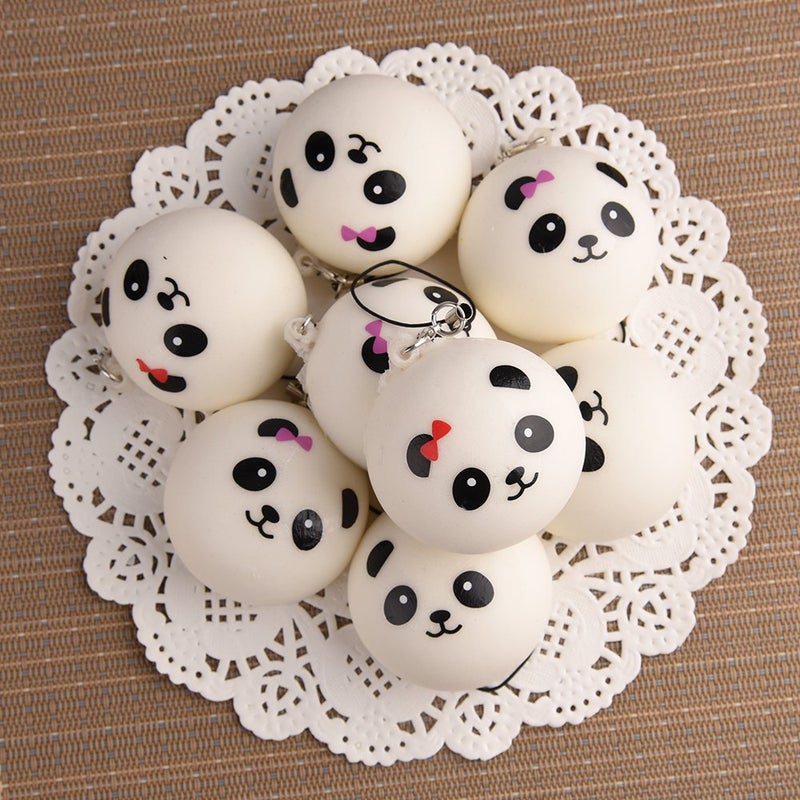 KUUQA 8 Pieces 1.57" Slow Rising Mini Panda Scented Toys Cute Charms Phone Key Chain Straps Kids Toy Gift Party Favors(Style Random) - Image 3
