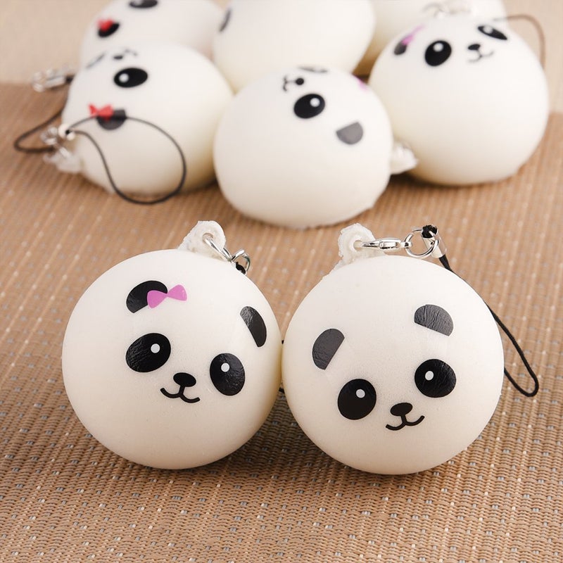 KUUQA 8 Pieces 1.57" Slow Rising Mini Panda Scented Toys Cute Charms Phone Key Chain Straps Kids Toy Gift Party Favors(Style Random) - Image 4