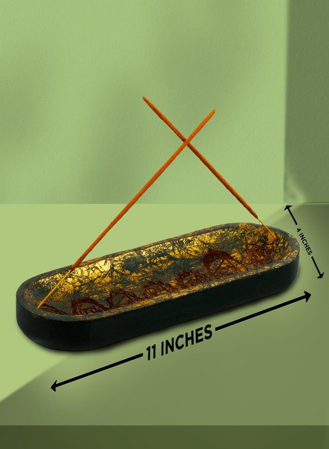 UnitedPrime Hand Carved Incense Holder-Incense Burner/Ash Catcher/Handmade Wooden Insence Tray – Modern Gift Home/Room/Seven Chakra Blue Gold Kitchen Décor Size 11x4x1.5 Inches - Image 2