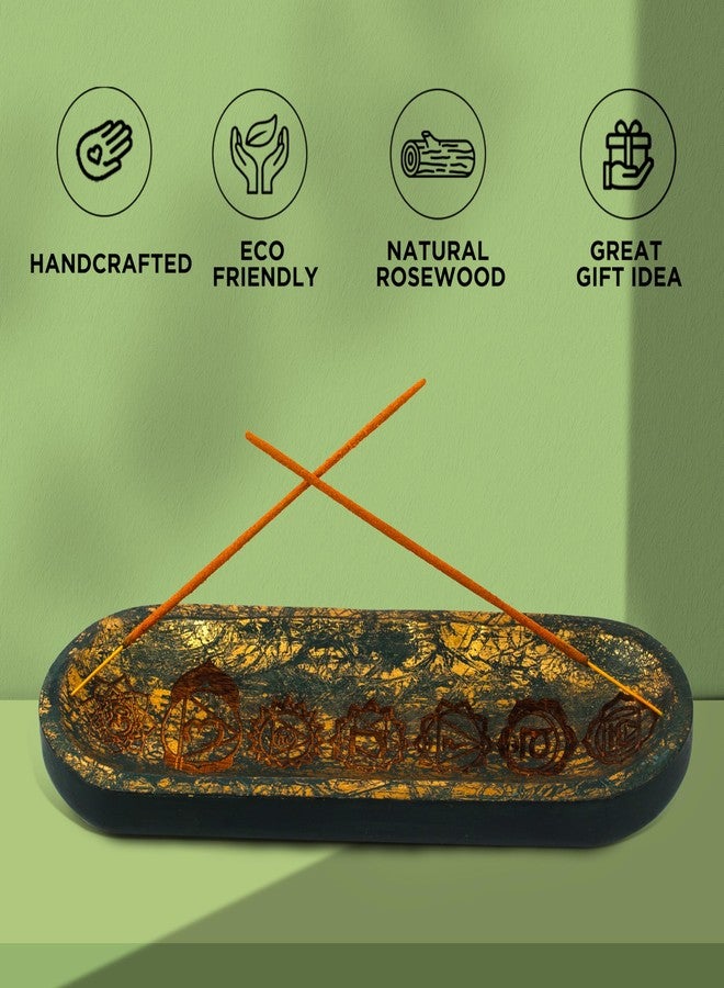 UnitedPrime Hand Carved Incense Holder-Incense Burner/Ash Catcher/Handmade Wooden Insence Tray – Modern Gift Home/Room/Seven Chakra Blue Gold Kitchen Décor Size 11x4x1.5 Inches - Image 4