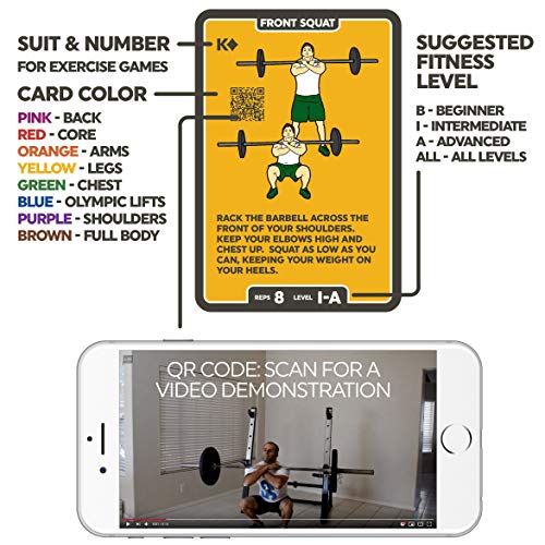 Stack 52 Barbell Exercise Cards. Weight Lifting Playing Card Game. Video Instructions Included. Bodybuilding, Strength Training, and Crossfit Workouts. Home Gym Fitness Program. (2019 Update) - Image 5