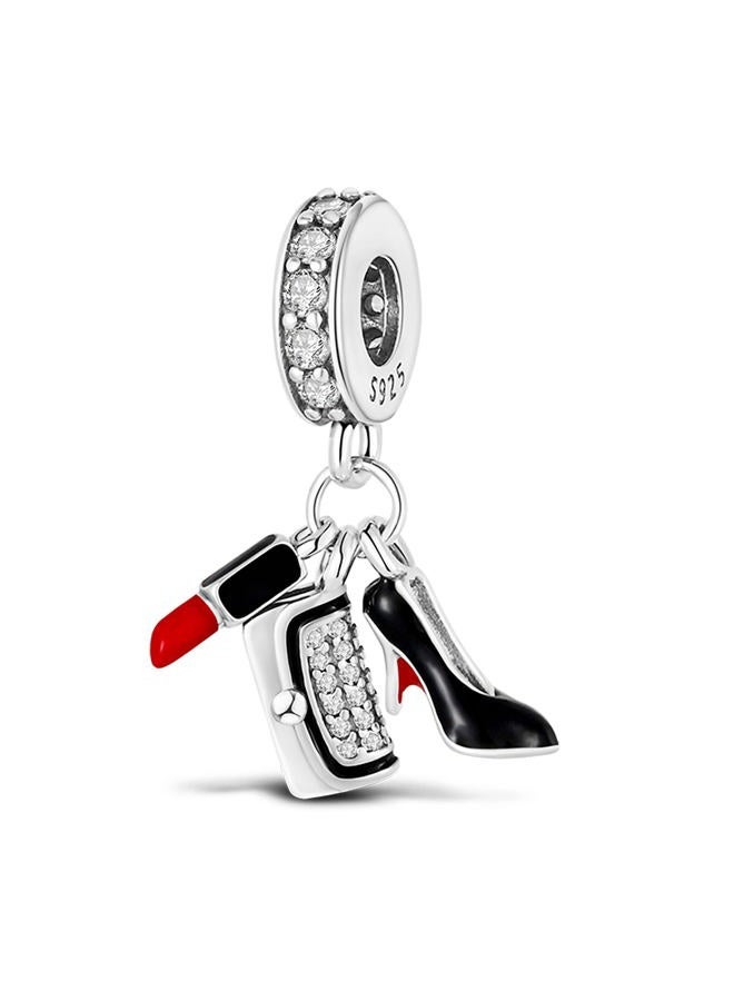MULA 925 Sterling Silver Charms for Bracelets and Necklaces Lipstick and Bag Dangle Pendants Tower Camera Beads Charms Jewelry Gift for Women Girls, Sterling Silver, Cubic Zirconia - Image 1