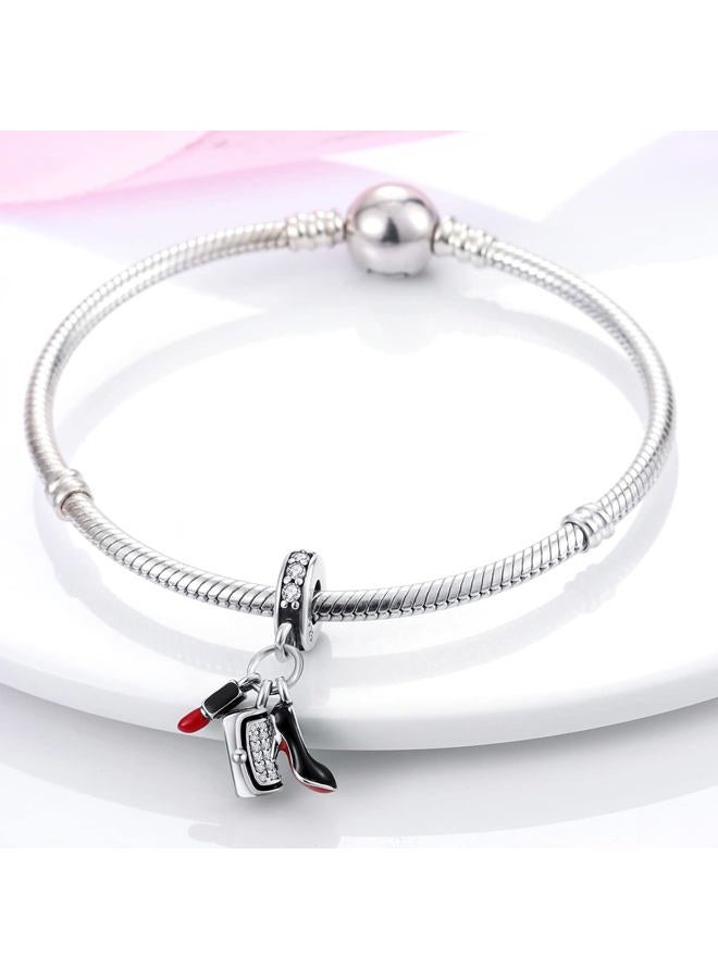MULA 925 Sterling Silver Charms for Bracelets and Necklaces Lipstick and Bag Dangle Pendants Tower Camera Beads Charms Jewelry Gift for Women Girls, Sterling Silver, Cubic Zirconia - Image 2