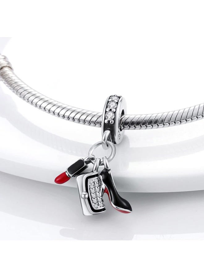 MULA 925 Sterling Silver Charms for Bracelets and Necklaces Lipstick and Bag Dangle Pendants Tower Camera Beads Charms Jewelry Gift for Women Girls, Sterling Silver, Cubic Zirconia - Image 3