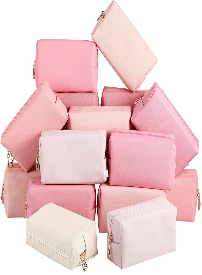 Kigeli 15 Pcs Aesthetic Makeup Bags PU Leather Cosmetic Pouches Waterproof Plain Toiletry Bags Makeup Pouches Bulk for Women Party Gift Travel Storage Organizer(Pink Series) - Image 1