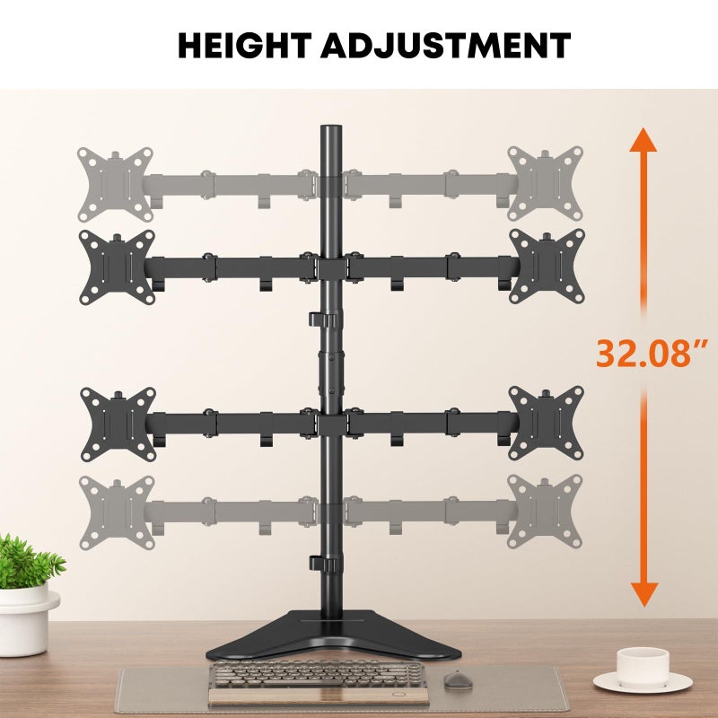 PUTORSEN Quad Monitor Stand, Fully Adjustable Stacked 4 Screen Desk Mount for 17 to 32 Inch Computer Screens,Hold up to 19.8lbs Each,Black - Image 3