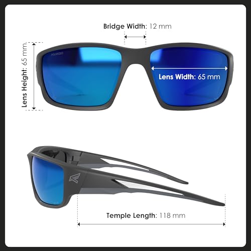 EDGE Kazbek Polarized Wrap-Around Safety Glasses, Anti-Scratch, Non-Slip, UV 400, Military Grade, ANSI/ISEA & MCEPS Compliant, 5.04" Wide (Black Frame/Aqua Precision Blue Mirror Lens) - Image 4
