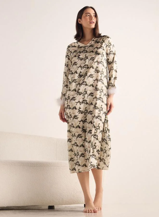 Splash FAV Floral Print Satin Night Dress