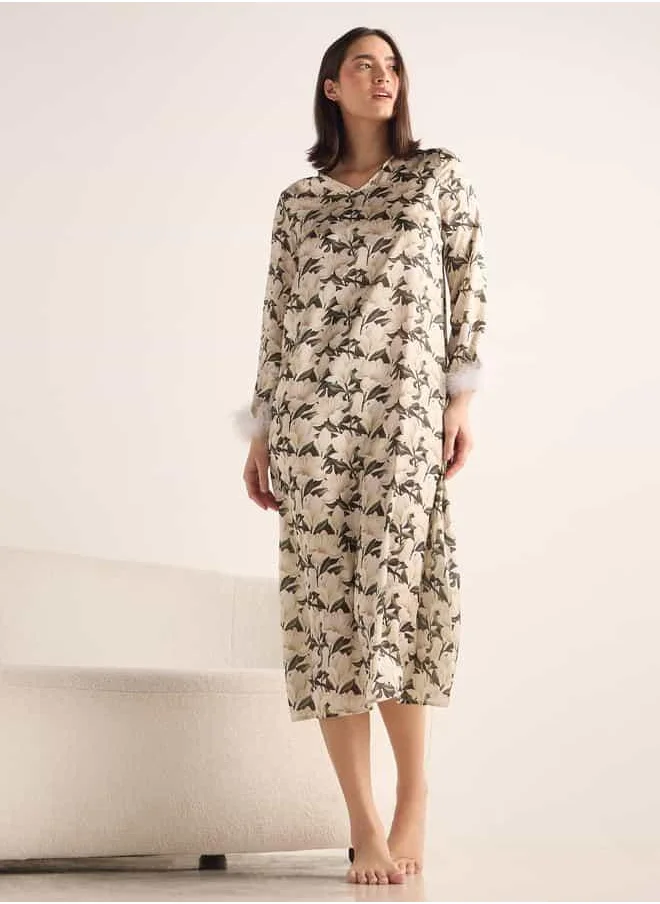 فاف Floral Print Satin Night Dress