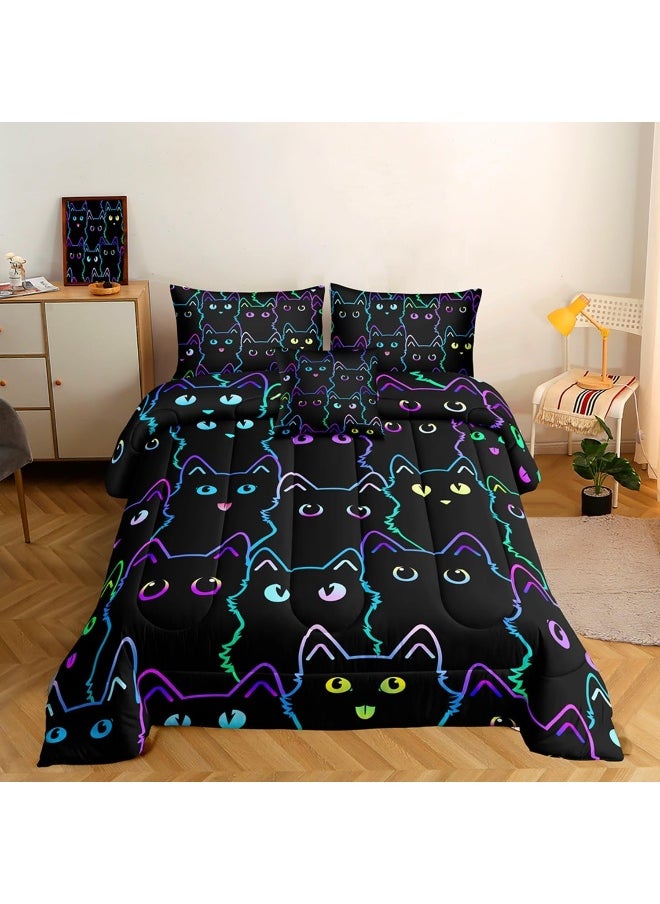 Generic 6 Piece Cat Comforter Set Queen Size Bed in A Bag set Cute Black Cat Bedding Set for Girls Boys Kids Teens  - Image 2