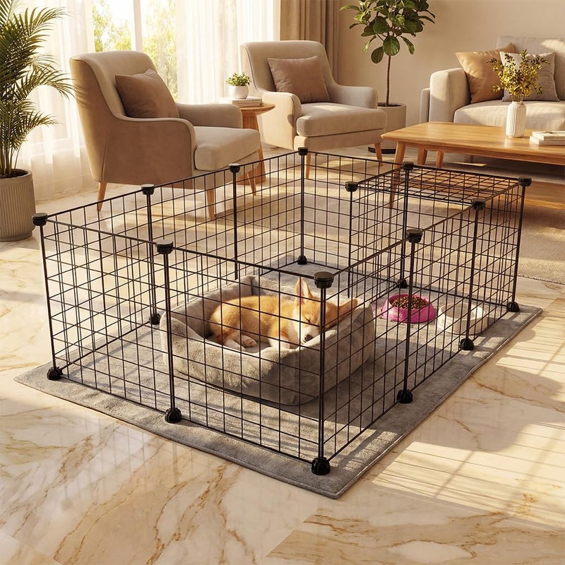 Rness Pet Playpen, Portable Pet Playpen Metal for Small Animals, pet playpen panels,Guinea Pigs, Rabbits,Dog Cage,Cat Cage, Dog Fence,Black, 12 panels (12 Pcs) - Image 2