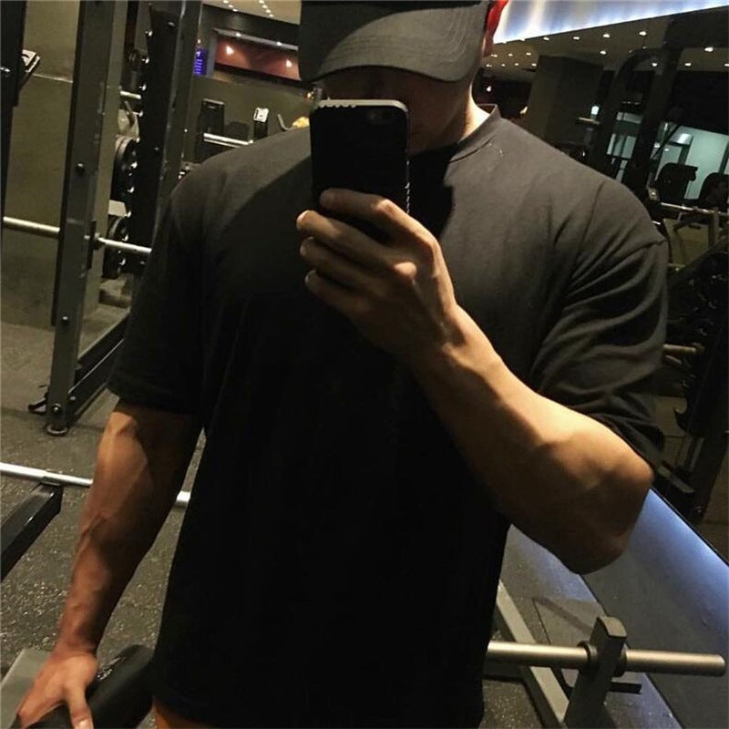 and Plus Size Solid Color Blank Loose Body Building Sports Short Sleeve T-Shirt Men''s oversize Half Sleeve Shirt - Image 1