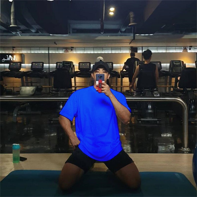 and Plus Size Solid Color Blank Loose Body Building Sports Short Sleeve T-Shirt Men''s oversize Half Sleeve Shirt - Image 3