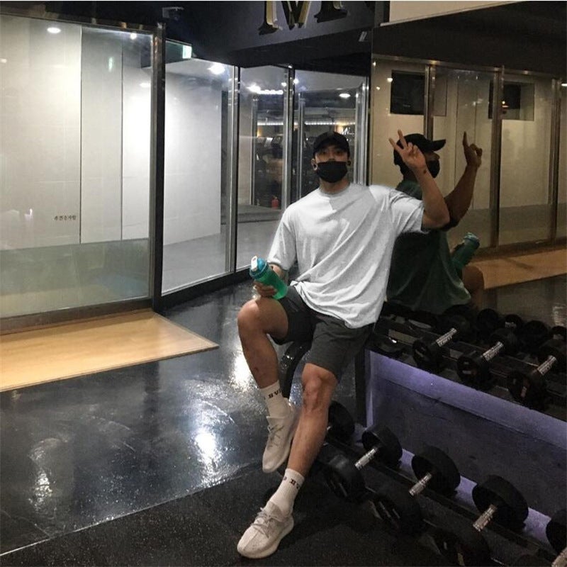 and Plus Size Solid Color Blank Loose Body Building Sports Short Sleeve T-Shirt Men''s oversize Half Sleeve Shirt - Image 4