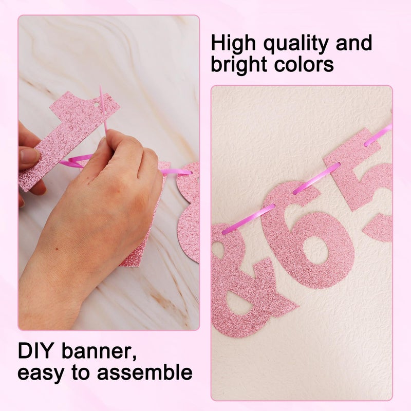 BEISHIDA 116 PCS A-Z Glitter Pink DIY Letter Banner Kit Make Your Own Bannerï¼ŒIncluding 111 Letters and Numbers 3 Rope and 2 Threading Device,Customized for Birthday Graduation Wedding Party Decor - Image 3