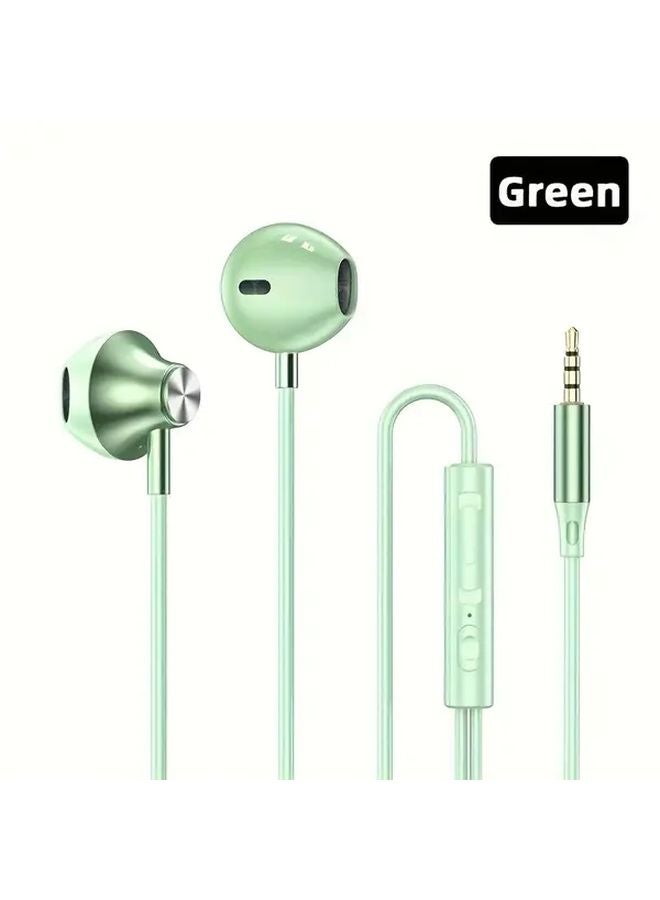 Green 3 5mm Wired Headphones with Microphone for iPhone 15 Galaxy S24 S23 Huawei Redmi - Image 1