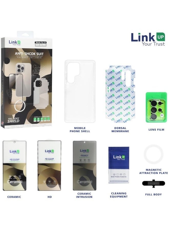 LINKUP Back Cover Case And Full Body Shield for Samsung Galaxy S25 Ultra 5G | Built-in Stand | Shockproof Hard Case Cover for Samsung S25 Ultra