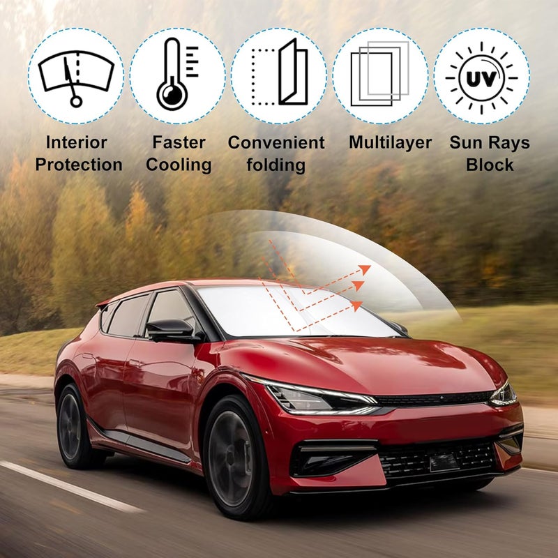 LHFLIVE Windshield Sun Shade Custom Fit for 2022 2023 2024 2025 Kia EV6 Accessories Foldable Sunshade Sun Blocker Protect Car from Sun Rays & Heat Damage Keep Car Cooler Salt resistant coating - Image 2