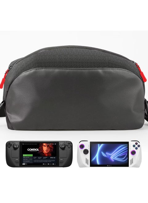 Carrying Case Compatible with Steam Deck & Rog Ally, Portable Travel Case for Rog Ally Steam Deck & Accessories, Soft Sling Shoulder Carry Bag Daily Travel Game Bag