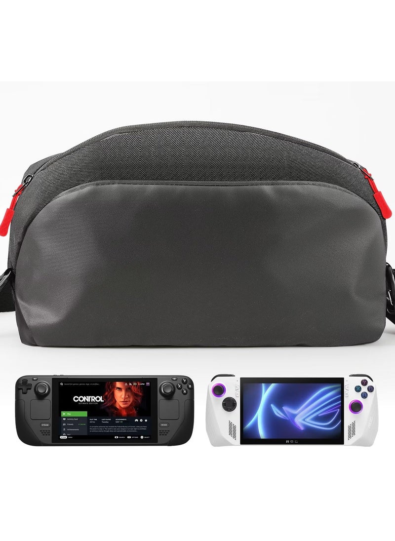 Carrying Case Compatible with Steam Deck & Rog Ally, Portable Travel Case for Rog Ally Steam Deck & Accessories, Soft Sling Shoulder Carry Bag Daily Travel Game Bag