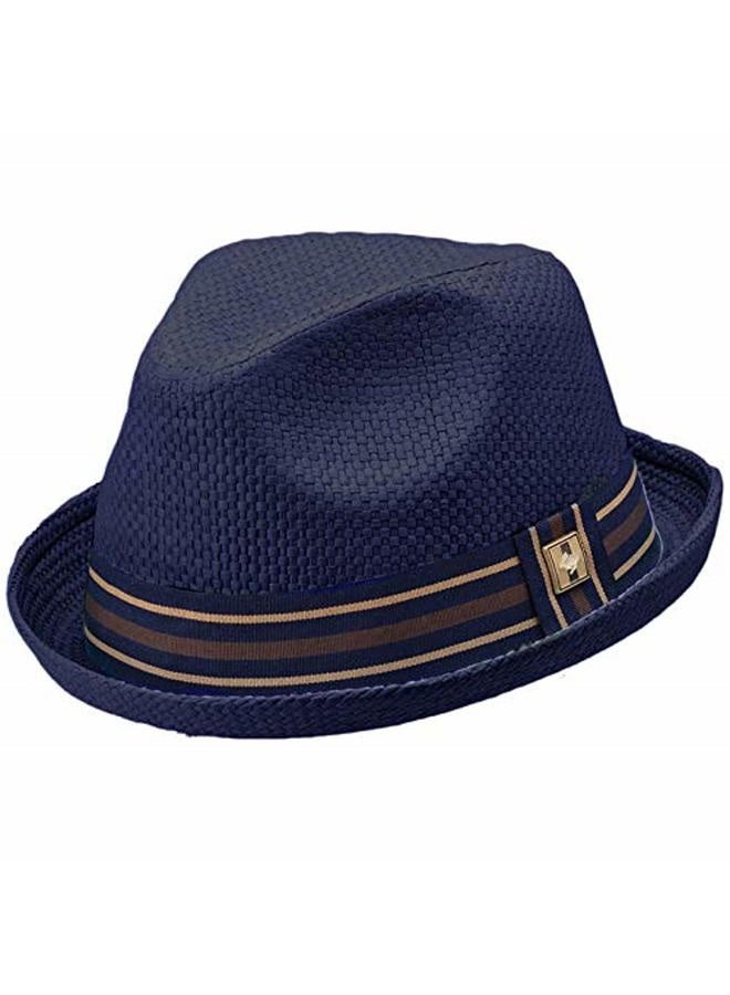 Peter Grimm Men's Standard Depp Natural Straw Fedora, Navy, Large-X-Large - Image 3