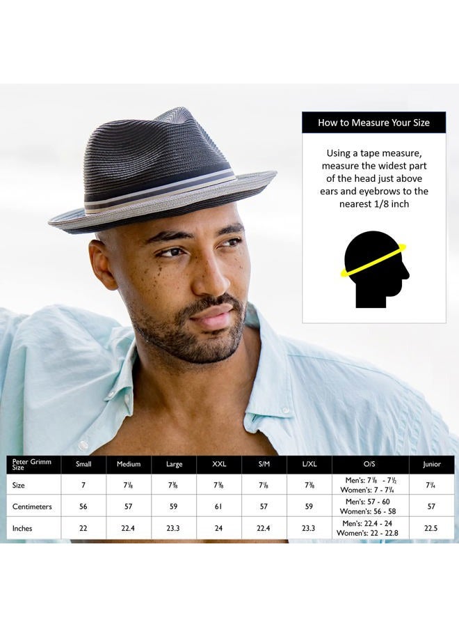 Peter Grimm Men's Standard Depp Natural Straw Fedora, Navy, Large-X-Large - Image 2