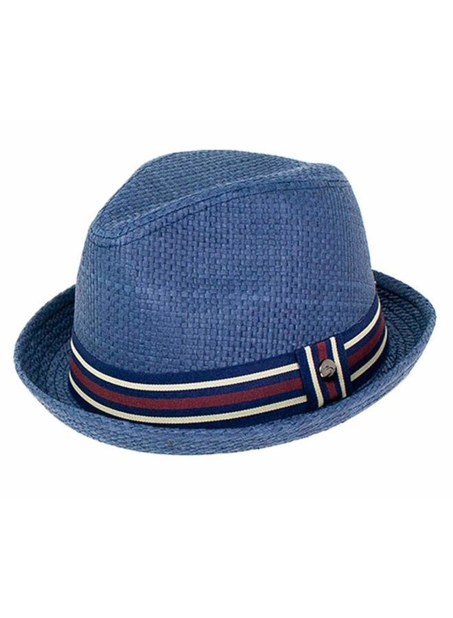 Peter Grimm Men's Standard Depp Natural Straw Fedora, Navy, Large-X-Large - Image 1