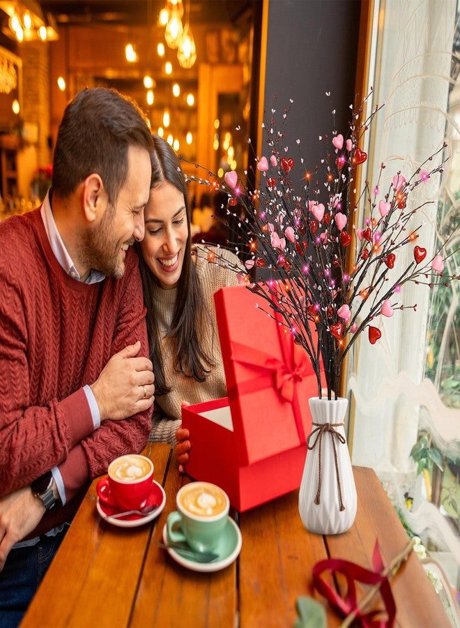 Sggvecsy مجموعة من 3 أغصان صناعية على شكل قلوب بطول 30 بوصة، مزينة بقلوب حمراء ووردية، مثالية لتزيين المنزل والمزهريات وهدايا عيد الحب والذكرى السنوية وطاولات الطعام. - Image 2