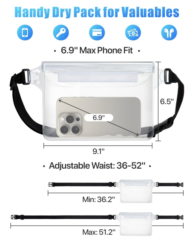 F-color Waterproof Fanny Pack - Cruise Essentials 2026 - Waterproof Pouch with Adjustable Waist Strap, Triple Zipper Roll-Top Dry Bag for Phone, Keep Passport Valuables Dry for Beach Kayaking Boating - Image 4