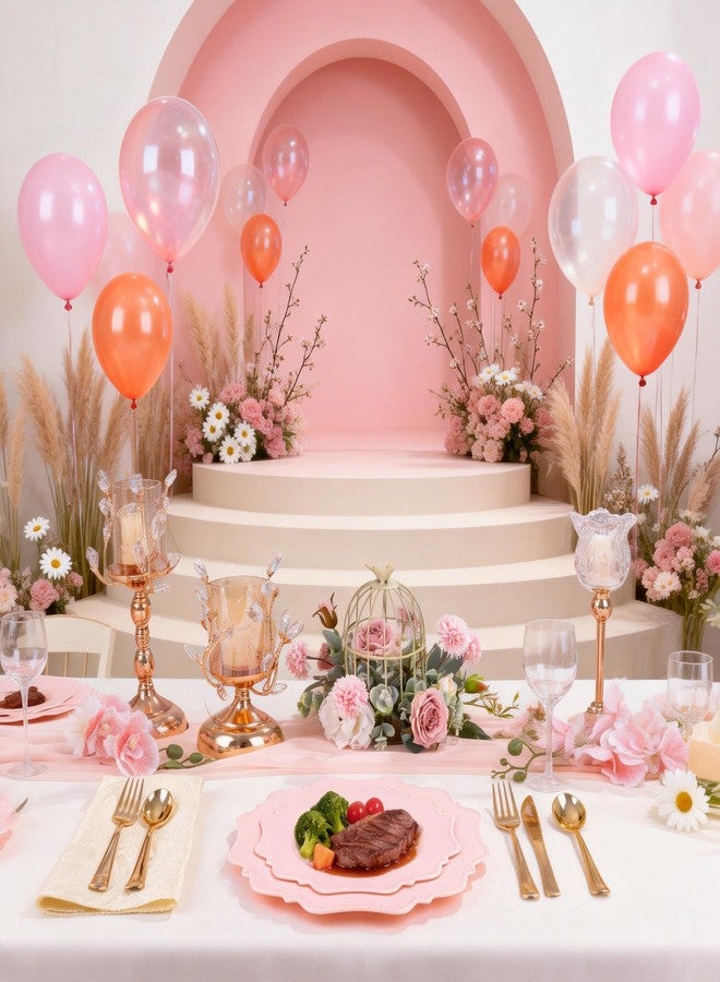 COLOSUS 100 Pcs Pink Plastic Plates Set, Nice Disposable Plates,Pink Disposable plates Set for 50 Guest include 50 Dinner Plates&50Dessert plates for Party,Wedding, Birthday, New Year. - Image 2