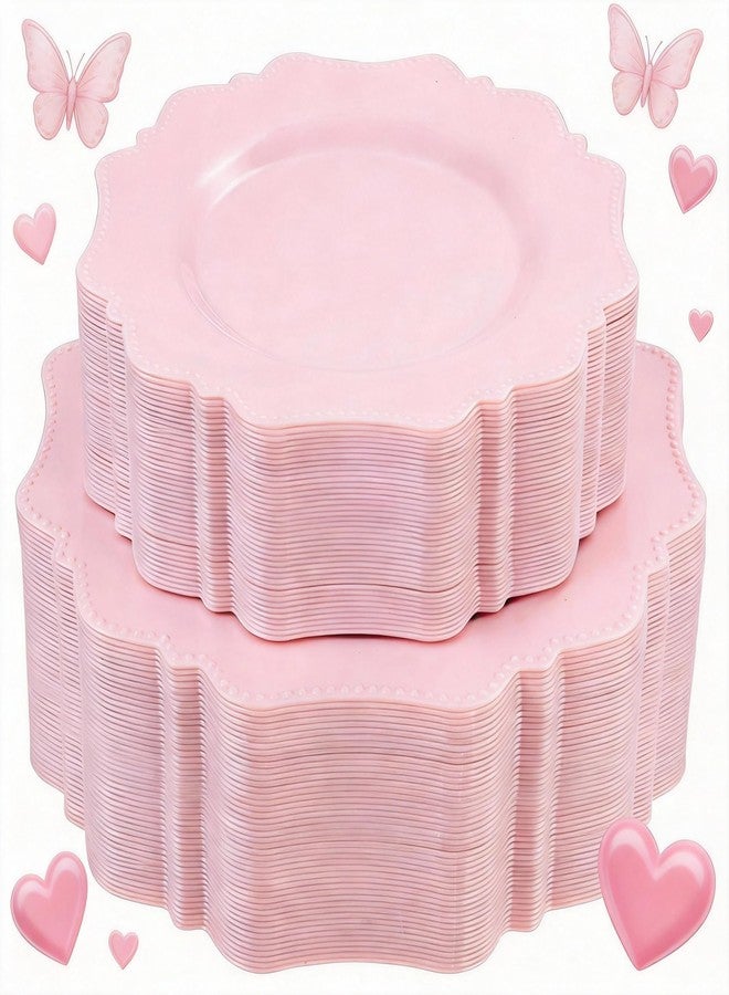 COLOSUS 100 Pcs Pink Plastic Plates Set, Nice Disposable Plates,Pink Disposable plates Set for 50 Guest include 50 Dinner Plates&50Dessert plates for Party,Wedding, Birthday, New Year. - Image 1