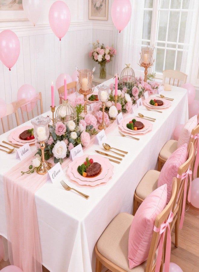 COLOSUS 100 Pcs Pink Plastic Plates Set, Nice Disposable Plates,Pink Disposable plates Set for 50 Guest include 50 Dinner Plates&50Dessert plates for Party,Wedding, Birthday, New Year. - Image 4
